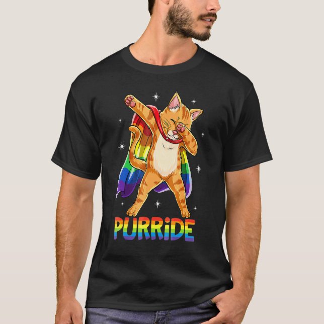 Dabbing Purride Cat Gay Pride Lgbt Rainbow Flag D T-Shirt (Vorderseite)
