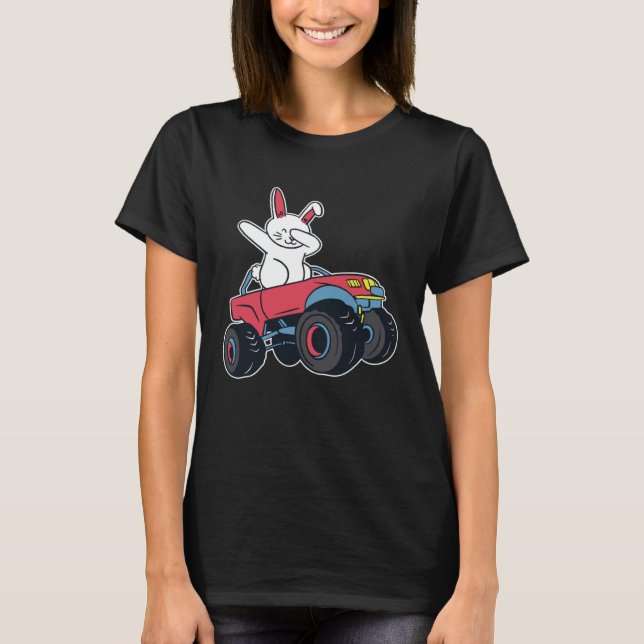 Dabbing Rabbit Truck Racer Niedlich Ostersonnenhau T-Shirt (Vorderseite)