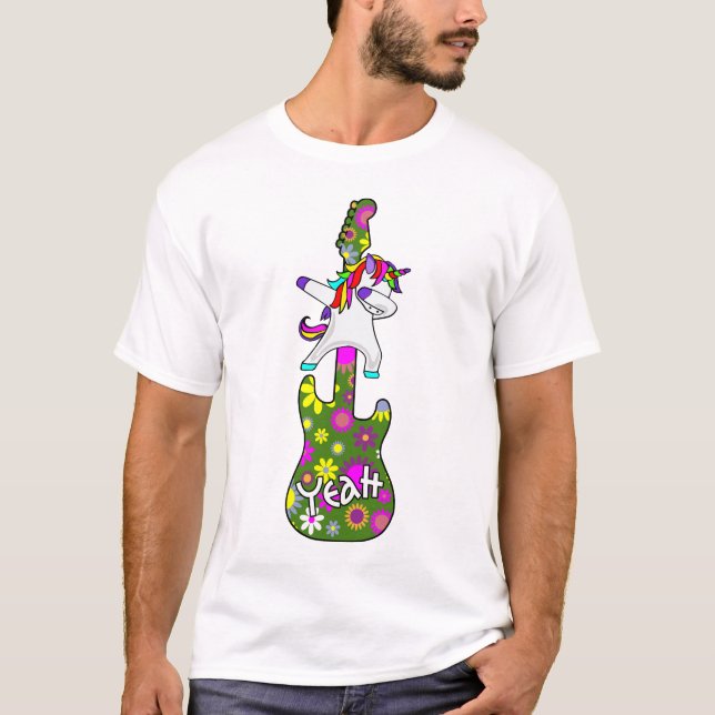 Dabbing Rainbow Unicorn - Gitarre Yeah T-Shirt (Vorderseite)