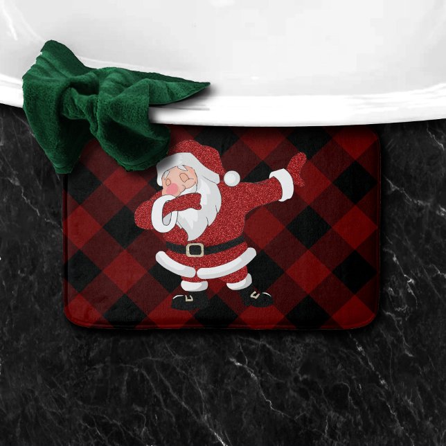 Dabbing Red Kariert Santa Claus | Fun Rustic Buffa Badematte (Von Creator hochgeladen)