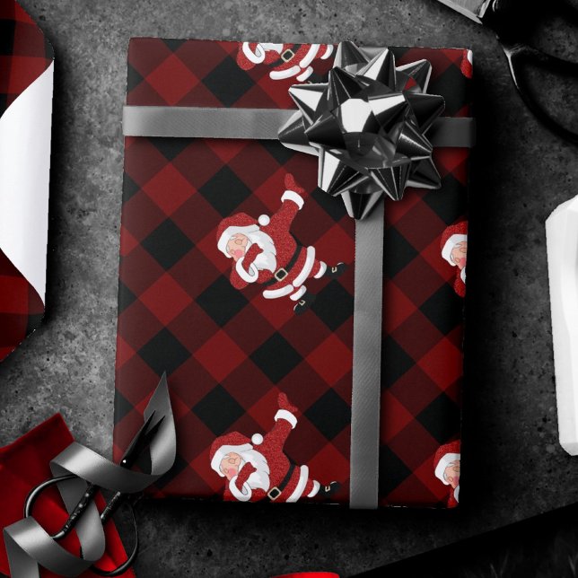 Dabbing Red Kariert Santa Claus | Fun Rustic Buffa Geschenkpapier (Von Creator hochgeladen)