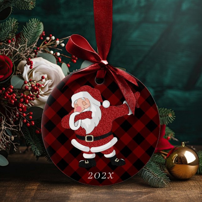 Dabbing Red Kariert Santa Claus | Fun Rustic Buffa Keramik Ornament (Von Creator hochgeladen)