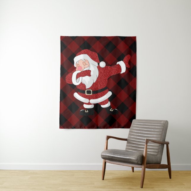 Dabbing Red Kariert Santa Claus | Fun Rustic Buffa Wandteppich (Beispiel)