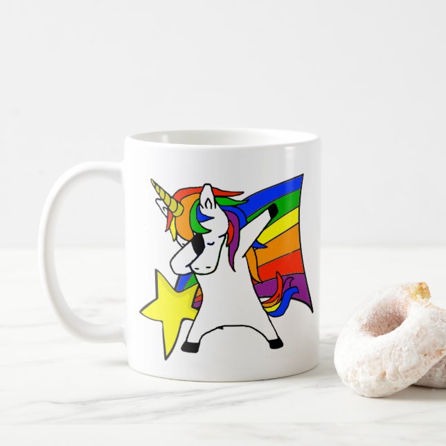 Dabbing Regenbogen Stern Einhorn Kaffeetasse (Mit Donut)