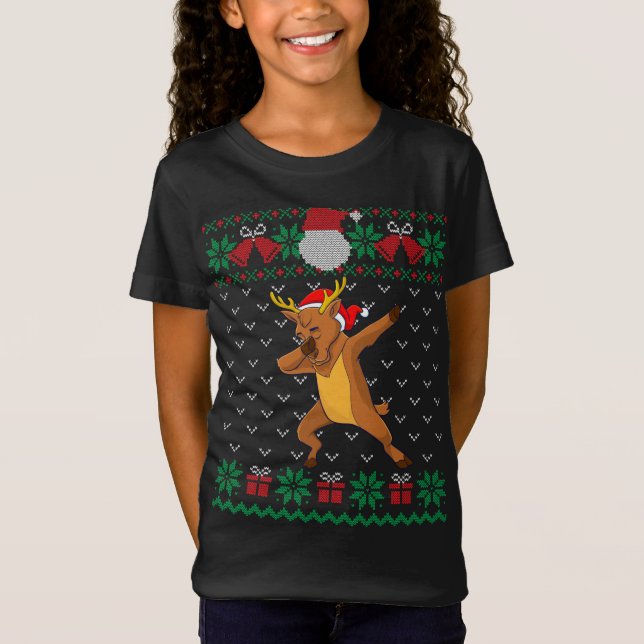 Dabbing Rentier, hässlicher Weihnachtssüßer Xmas T-Shirt (Vorderseite)