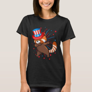 Dabbing Roter Panda Mit USA-Mütze Feuerwerk 4. Jul T-Shirt