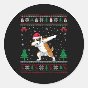 Dabbing Saint Bernard Dog Weihnachtsmannmütze Boys Runder Aufkleber