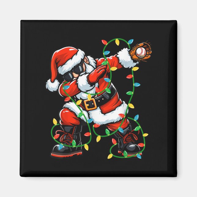 Dabbing Santa Baseball Weihnachtsbeleuchtung Xmas  Magnet (Vorne)
