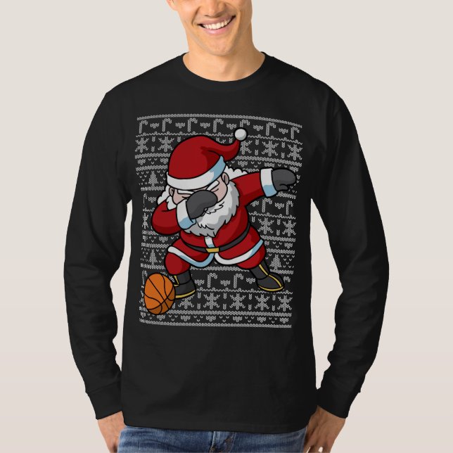 Dabbing Santa Basketball Ugly Christmas Sweater T-Shirt (Vorderseite)