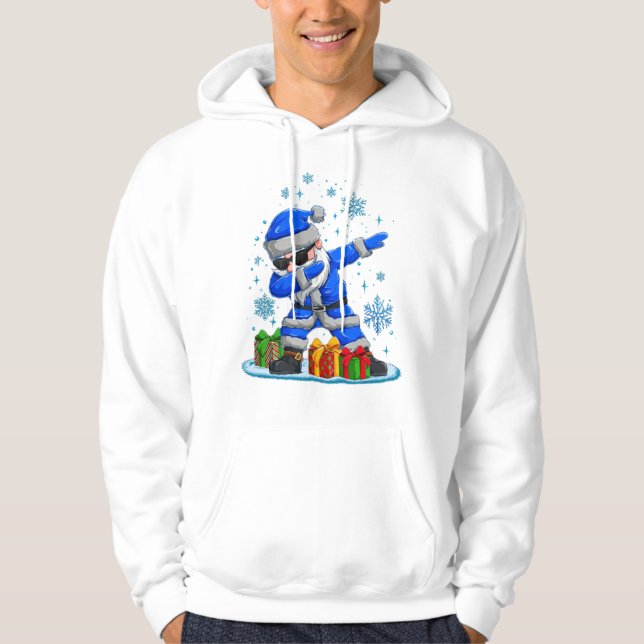 Dabbing Santa- Blue & Silver Snowflake Christmas  Hoodie (Vorderseite)