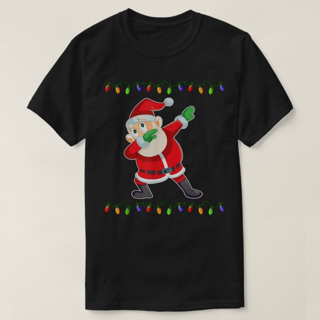 Dabbing Santa Christmas Lights Dab Funny Santa Cos T-Shirt (Design vorne)
