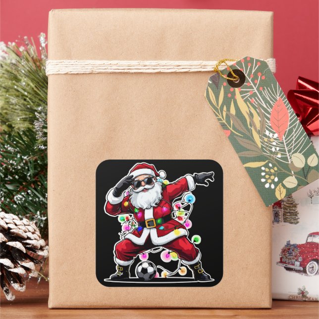Dabbing Santa Christmas Lights Soccer Quadratischer Aufkleber (Feiertag)