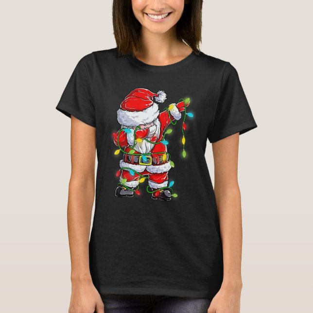 Dabbing Santa  Christmas Tree Lights Happy Xmas 4 T-Shirt (Vorderseite)