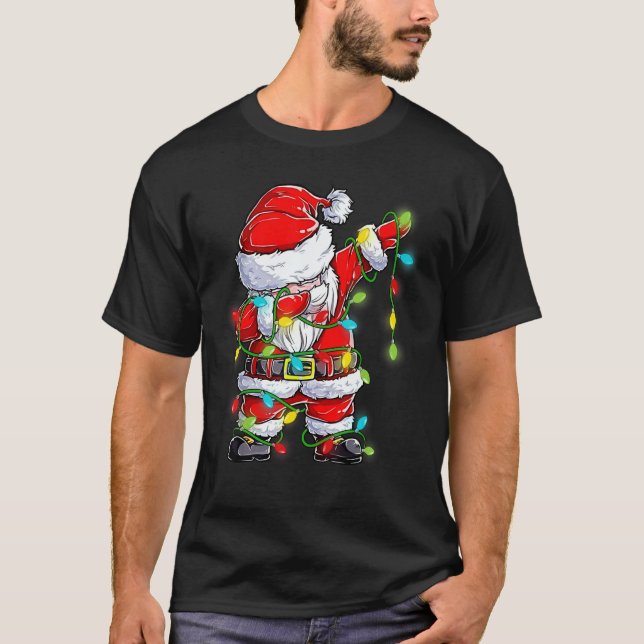 Dabbing Santa  Christmas Tree Lights Happy Xmas 4 T-Shirt (Vorderseite)
