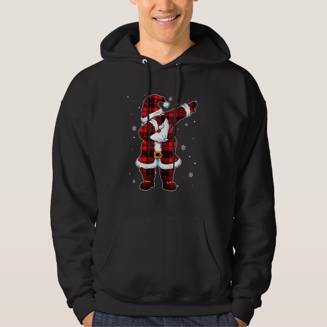 Dabbing Santa Claus  Christmas Plaid Red Santa Cos Hoodie (Vorderseite)