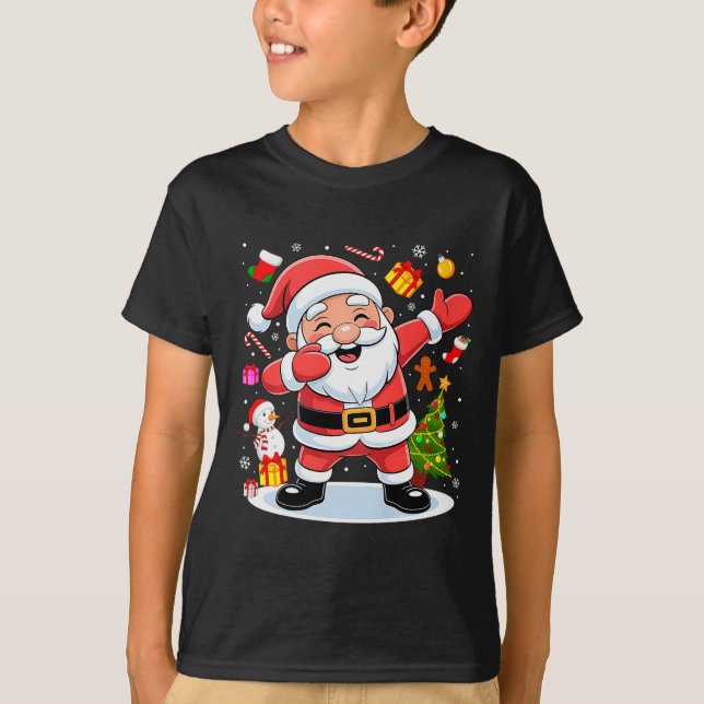 Dabbing Santa Claus Christmas Tree Lights Boys Kid T-Shirt (Vorderseite)