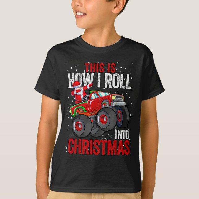 Dabbing Santa Claus Monster Truck Boys Christmas X T-Shirt (Vorderseite)