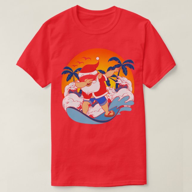Dabbing Santa Claus Surfing Funny Hawaiian Christm T-Shirt (Design vorne)