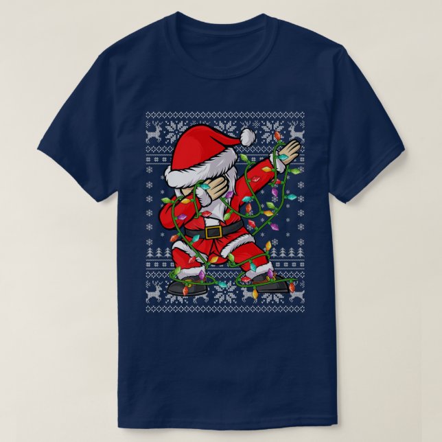 Dabbing Santa Claus Xmas Lights Ugly Santa Christm T-Shirt (Design vorne)