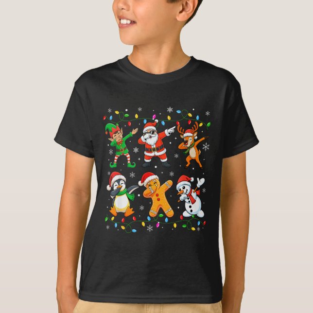 Dabbing Santa Elf Friends Christmas Boys Girls Men T-Shirt (Vorderseite)