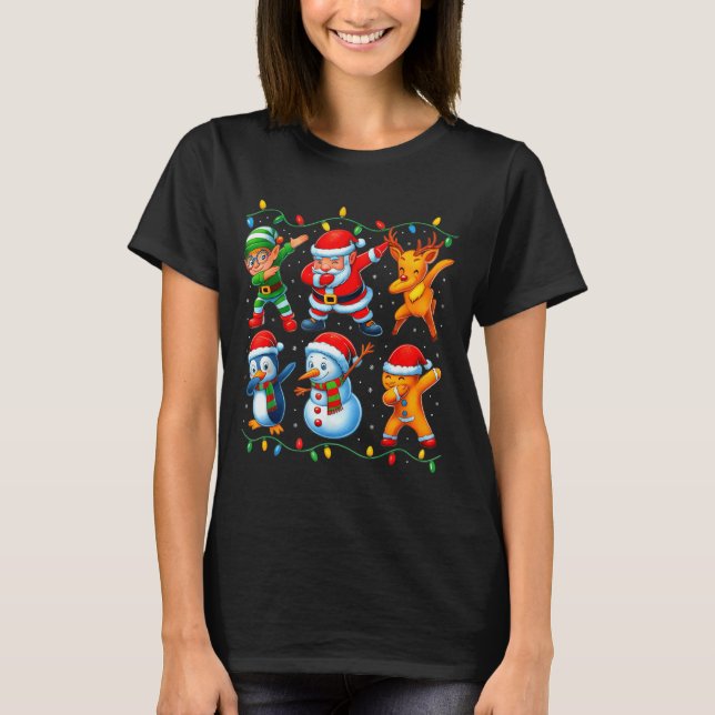 Dabbing Santa Elf Friends Christmas Boys Girls Men T-Shirt (Vorderseite)