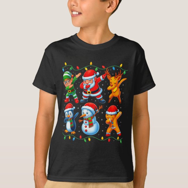 Dabbing Santa Elf Friends Christmas Boys Girls Men T-Shirt (Vorderseite)