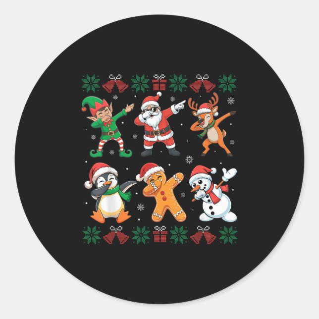 Dabbing Santa Elf Friends Ugly Christmas Boys Girl Runder Aufkleber (Vorderseite)