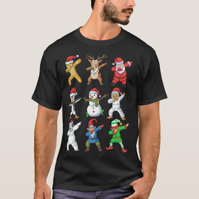 Dabbing Santa Elf Friends Weihnachten T-Shirt (Vorderseite)