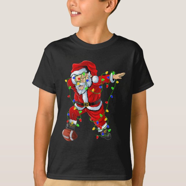 Dabbing Santa Football Christmas Lights Srty Playe T-Shirt (Vorderseite)