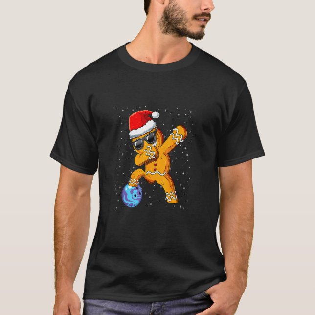 Dabbing Santa Gingerbread B0wling Christmas Pajama T-Shirt (Vorderseite)