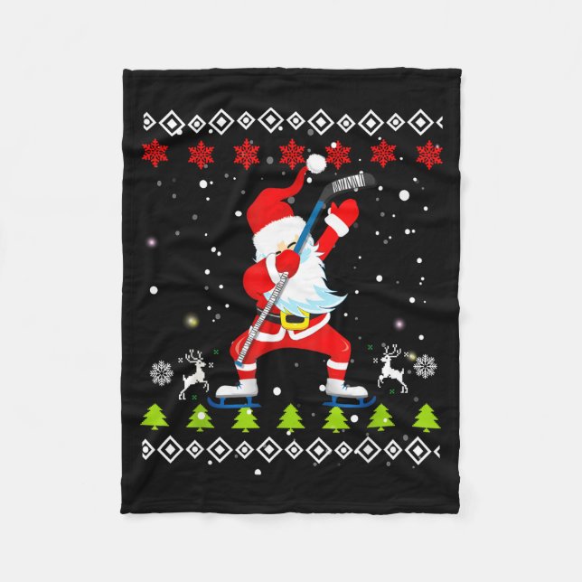 Dabbing Santa Hockey Ugly Christmas Sweater Xmas  Fleecedecke (Vorderseite)