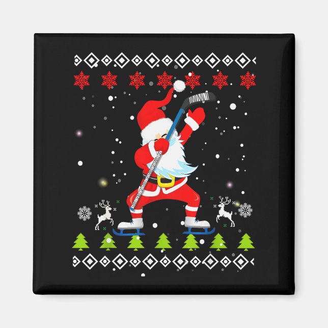 Dabbing Santa Hockey Ugly Christmas Sweater Xmas  Magnet (Vorne)
