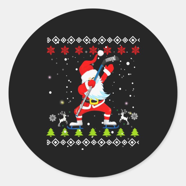 Dabbing Santa Hockey Ugly Christmas Sweater Xmas  Runder Aufkleber (Vorderseite)