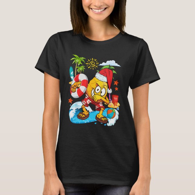 Dabbing Santa Pineapple Playing On Beach Christmas T-Shirt (Vorderseite)
