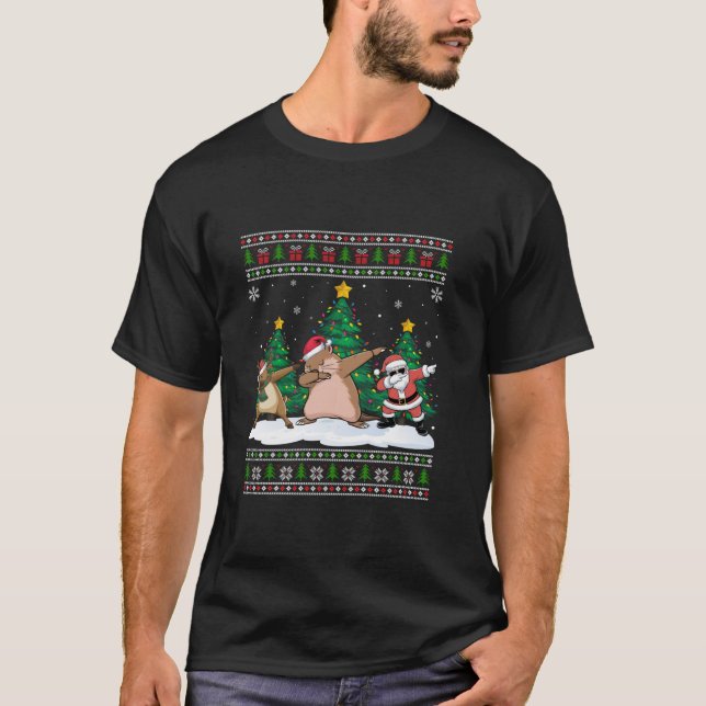 Dabbing Santa Reindeer Gopher Tree Lights Ugly Xma T-Shirt (Vorderseite)