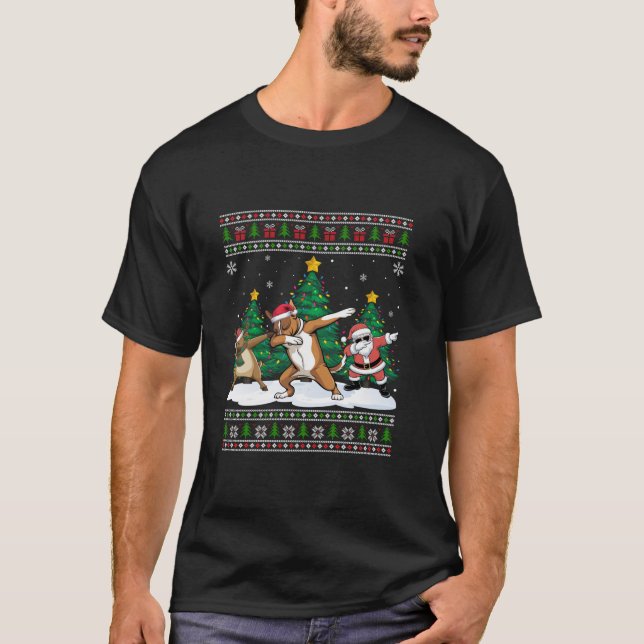 Dabbing Santa Reindeer Heeler Hundelampe Lights Ug T-Shirt (Vorderseite)