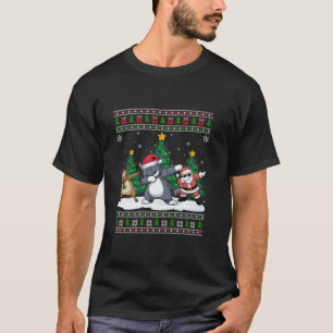 Dabbing Santa Reindeer Kitten Tree Lights Ugly Xma T-Shirt