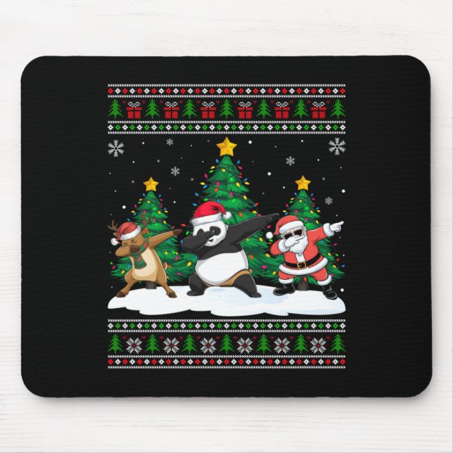 Dabbing Santa Reindeer Panda Tree Lights Ugly Xmas Mousepad (Vorne)