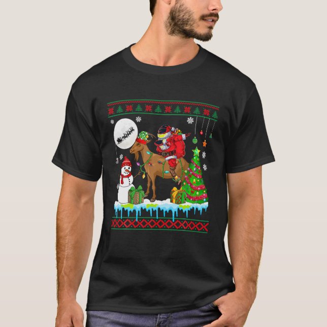 Dabbing Santa Riding Elf Goat Weihnachtsmann Bauer T-Shirt (Vorderseite)