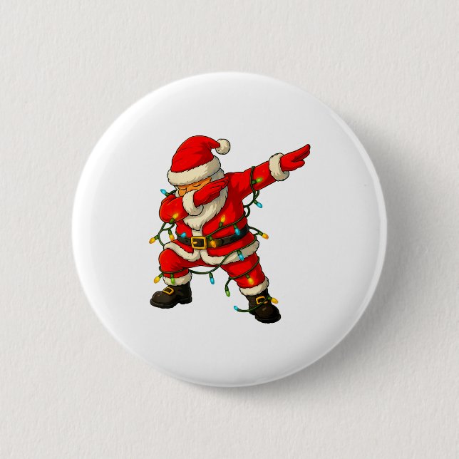 Dabbing Santa Shirt Xmas Lights Girls Boys Kids Ch Button (Vorderseite)