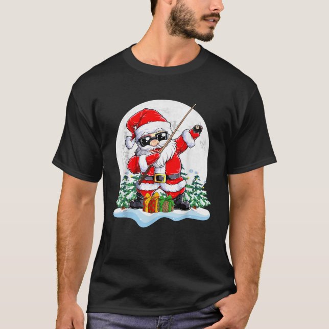 Dabbing Santa Sonnenbrille spielen Billiard Christ T-Shirt (Vorderseite)