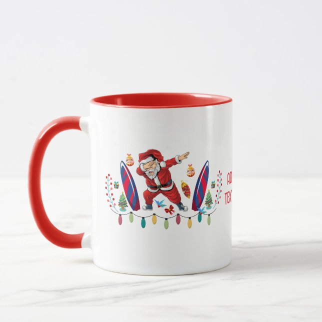 Dabbing Santa Surfboard Weihnachten Juli Rot Tasse (Links)