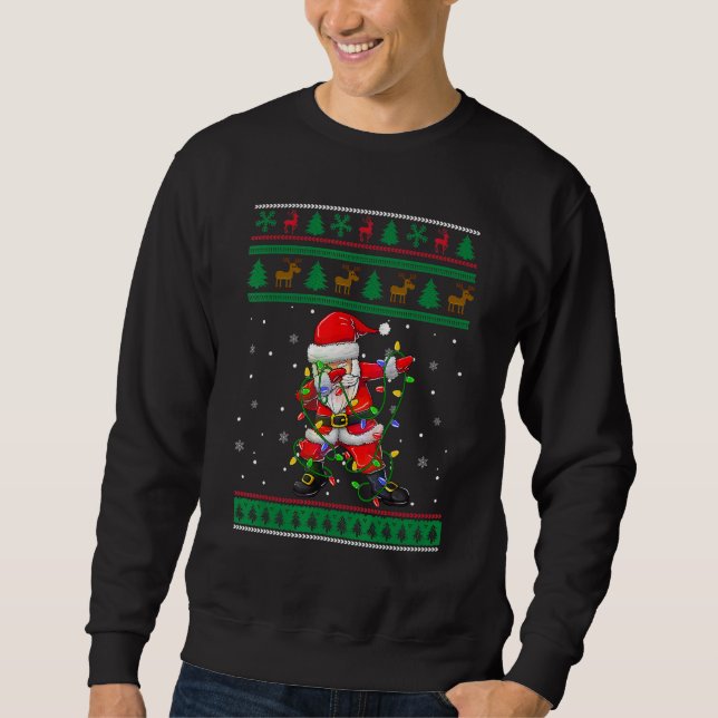 Dabbing Santa Ugly Christmas Sweater Tree Lights Sweatshirt (Vorderseite)