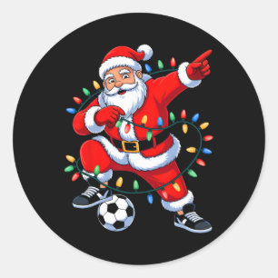 Dabbing Santa Weihnachtsbeleuchtung Fußball Weihna Runder Aufkleber