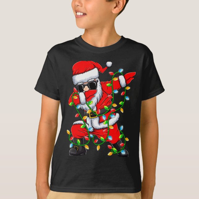 Dabbing Santa Xmas Lights Girls Boys Kids Christma T-Shirt (Vorderseite)