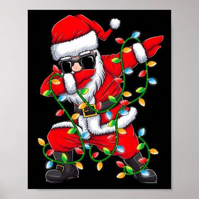 Dabbing Santa Xmas Lights Girls Boys Kinder Christ Poster (Vorne)