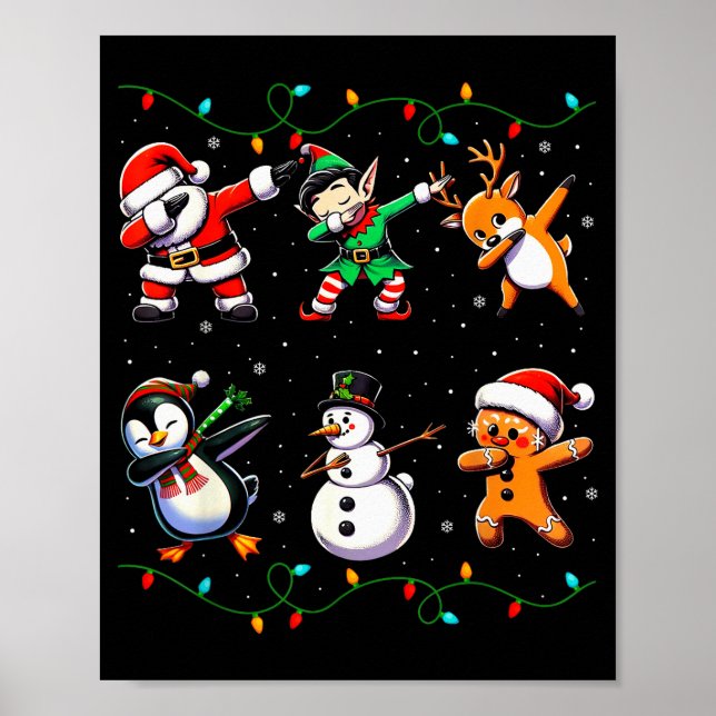 Dabbing Santa Xmas Lights Kids Girls Boys Christma Poster (Vorne)