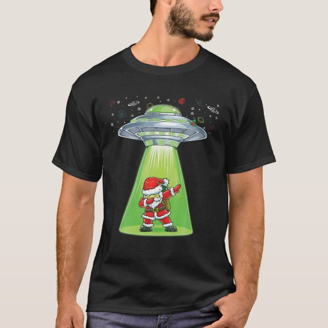 Dabbing Santa Xmas UFO Funny Santa Alien Entführun T-Shirt (Vorderseite)