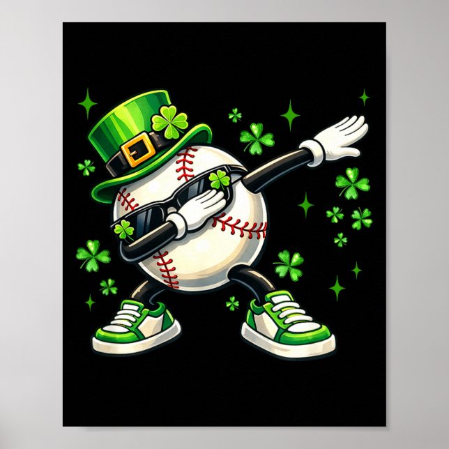 Dabbing Shamrock Baseball St. Patrick's Day Kinder Poster (Vorne)