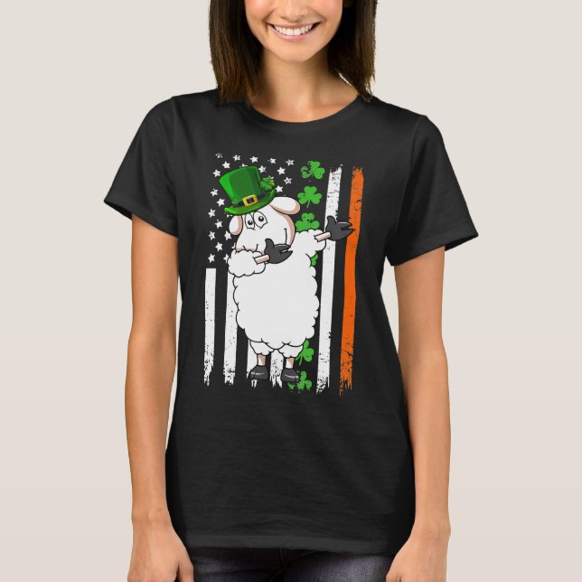 Dabbing Sheep Leprechaun Hat American Flag St Patr T-Shirt (Vorderseite)